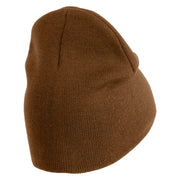 Gerbil Embroidered 8 Inch Solid Knit Short Beanie Made in USA - Coyote Brown OSFM