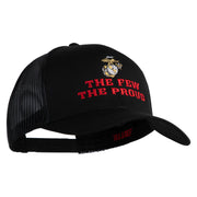 The Few The Proud US Marine Embroidered Solid Cotton Twill Mesh Prostyle Cap - Black OSFM
