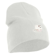 Gerbil Embroidered 8 Inch Solid Knit Short Beanie Made in USA - white OSFM