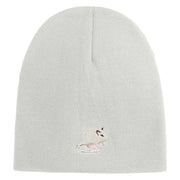Gerbil Embroidered 8 Inch Solid Knit Short Beanie Made in USA - white OSFM