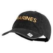 Marines Letter Embroidered Washed Solid Pigment Dyed Cotton Twill Brass Buckle Cap - Olive OSFM