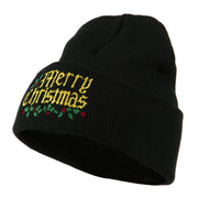 Mistletoe Merry Christmas Embroidered Long Beanie