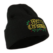 Mistletoe Merry Christmas Embroidered Long Beanie