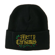 Mistletoe Merry Christmas Embroidered Long Beanie