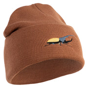 Hercules Beetle Embroidered 12 Inch Solid Knit Cuff Long Beanie Made in USA - Coyote Brown OSFM