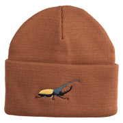 Hercules Beetle Embroidered 12 Inch Solid Knit Cuff Long Beanie Made in USA - Coyote Brown OSFM