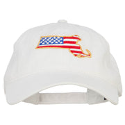 USA Flag Massachusetts Map Embroidered Washed Buckle Cap