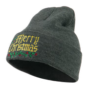 Mistletoe Merry Christmas Embroidered Long Beanie