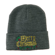 Mistletoe Merry Christmas Embroidered Long Beanie