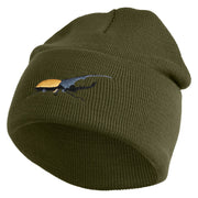 Hercules Beetle Embroidered 12 Inch Solid Knit Cuff Long Beanie Made in USA - Olive OSFM