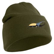 Hercules Beetle Embroidered 12 Inch Solid Knit Cuff Long Beanie Made in USA - Olive OSFM