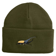 Hercules Beetle Embroidered 12 Inch Solid Knit Cuff Long Beanie Made in USA - Olive OSFM