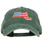 USA Flag Massachusetts Map Embroidered Washed Buckle Cap