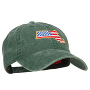 USA Flag Massachusetts Map Embroidered Washed Buckle Cap