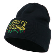 Mistletoe Merry Christmas Embroidered Long Beanie