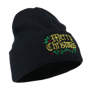 Mistletoe Merry Christmas Embroidered Long Beanie