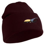 Hercules Beetle Embroidered 12 Inch Solid Knit Cuff Long Beanie Made in USA - Burgundy OSFM