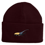 Hercules Beetle Embroidered 12 Inch Solid Knit Cuff Long Beanie Made in USA - Burgundy OSFM