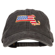 USA Flag Massachusetts Map Embroidered Washed Buckle Cap