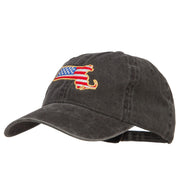 USA Flag Massachusetts Map Embroidered Washed Buckle Cap