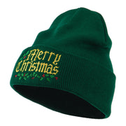 Mistletoe Merry Christmas Embroidered Long Beanie