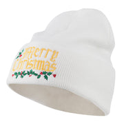 Mistletoe Merry Christmas Embroidered Long Beanie