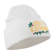 Mistletoe Merry Christmas Embroidered Long Beanie