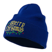 Mistletoe Merry Christmas Embroidered Long Beanie