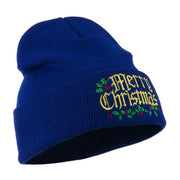 Mistletoe Merry Christmas Embroidered Long Beanie