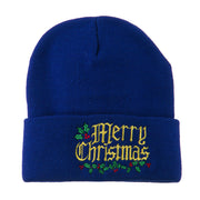 Mistletoe Merry Christmas Embroidered Long Beanie