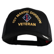 1st Marine Division Veteran Embroidered Solid Cotton Twill Mesh Prostyle Cap - Black OSFM