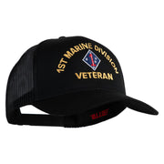 1st Marine Division Veteran Embroidered Solid Cotton Twill Mesh Prostyle Cap - Black OSFM
