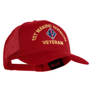 1st Marine Division Veteran Embroidered Solid Cotton Twill Mesh Prostyle Cap - Red OSFM
