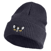 Death's Head Hawkmoth Embroidered Eco Cotton Ribbed XL Cuff Beanie - Navy XL