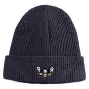 Death's Head Hawkmoth Embroidered Eco Cotton Ribbed XL Cuff Beanie - Navy XL