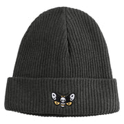 Death's Head Hawkmoth Embroidered Eco Cotton Ribbed XL Cuff Beanie - Charcoal XL