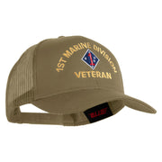 1st Marine Division Veteran Embroidered Solid Cotton Twill Mesh Prostyle Cap - Khaki OSFM