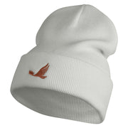 Elegant Eagle Embroidered 12 Inch Long Knitted Beanie - Heather-Grey OSFM