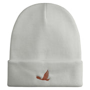 Elegant Eagle Embroidered 12 Inch Long Knitted Beanie - Heather-Grey OSFM