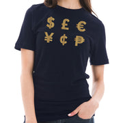 Money Symbols Graphic Design Short Sleeve Cotton Jersey T-Shirt