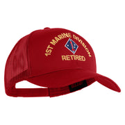 1st Marine Division Retired Embroidered Solid Cotton Twill Mesh Prostyle Cap - Red OSFM