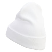 Railroad Crossing Embroidered 12 Inch Long Knitted Beanie - White OSFM