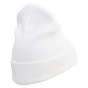 Railroad Crossing Embroidered 12 Inch Long Knitted Beanie - White OSFM