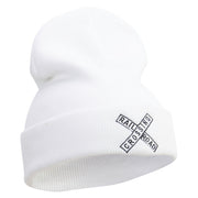 Railroad Crossing Embroidered 12 Inch Long Knitted Beanie - White OSFM