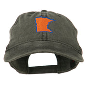 Minnesota State Map Embroidered Washed Cotton Cap