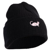 Sphynx Cat Embroidered Heavy Ribbed Cuff Beanie - Black OSFM