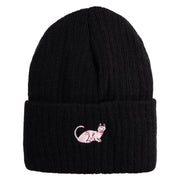 Sphynx Cat Embroidered Heavy Ribbed Cuff Beanie - Black OSFM