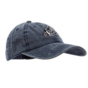 Motorcycle Race Embroidered Washed Solid Pigment Dyed Cotton Twill Brass Buckle Cap