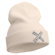 Railroad Crossing Embroidered 12 Inch Long Knitted Beanie - Birch OSFM