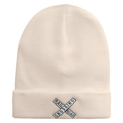 Railroad Crossing Embroidered 12 Inch Long Knitted Beanie - Birch OSFM